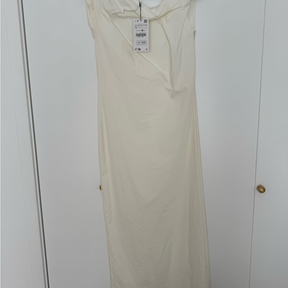 NWT Zara Cream Asymmetric Midi Dress